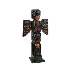 Hand Crafted Dot Painted Wooden Eagle Totem with Wings 12 In.